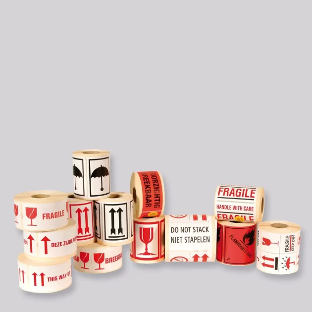 Etiket rood 'GLAS' 500/rol